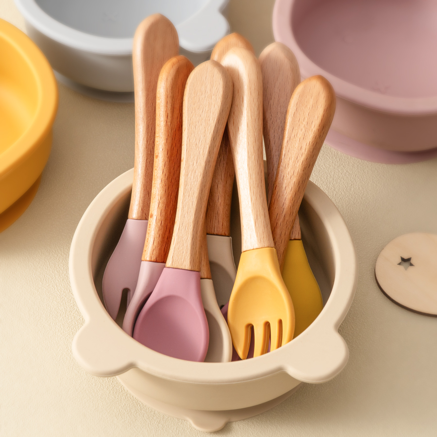 Baby Food Dispensing Spoon - Mamaplan Silicone Baby Spoon Fork Wooden